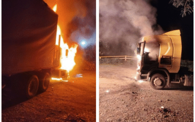 Violencia en las vías: queman dos camiones cerca de Puerto Valdivia, Antioquia