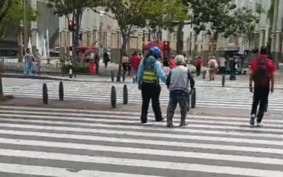 Un gesto que inspira: guarda de tránsito ayuda a adulto mayor a cruzar la calle en Alpujarra
