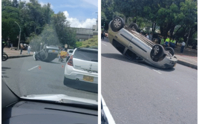 Automóvil se volcó cerca del estadio: autoridades atendieron la emergencia