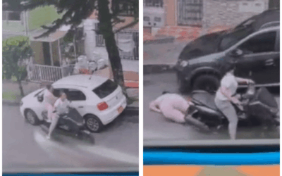 En el barrio Pedregal, subiendo por la vía Zenu, se registró un insólito accidente de tránsito.