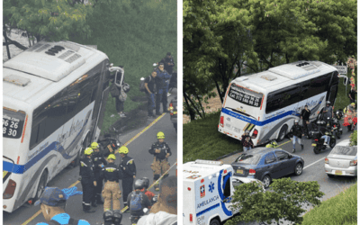 Motociclista quedó atrapado bajo un bus en la Autopista Sur, a la altura de la estación Ayurá