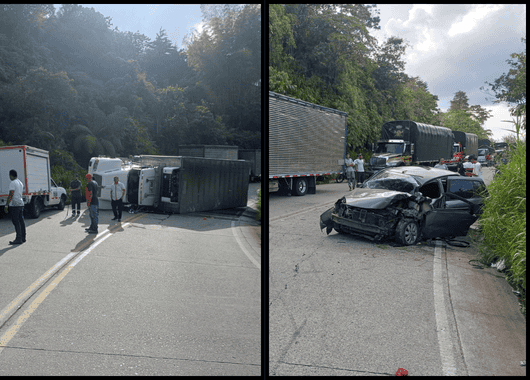 Aparatoso accidente en la vía Cisneros-Yolombó: camión terminó volcado tras fuerte choque